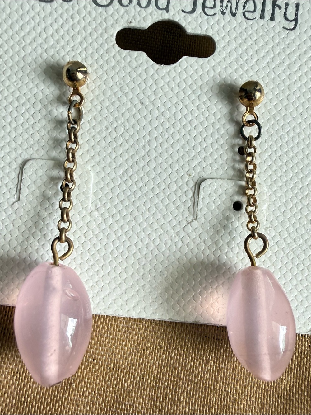 Gold Chain Drop Earrings with Pink Glass Beads